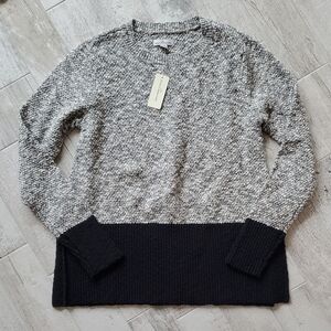 New LLBean Signature Cream Gray Black Knit Sweater Cotton Linen Blend Small